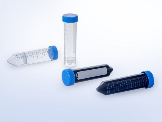 4 different 50 ml tubes standing and lying down